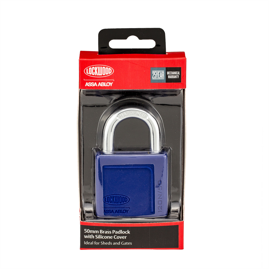 Lockwood 50mm Solid Brass 120N Series Padlock with Silicone Cover - 10mm Shackle