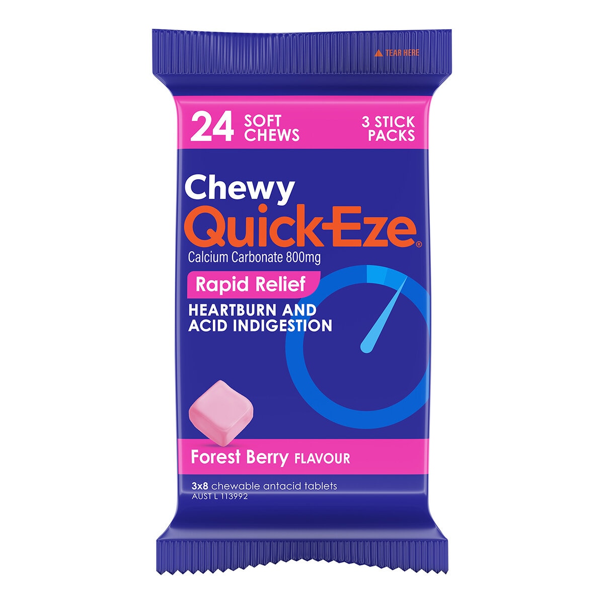 Quick-Eze Chewy Berry Antacid 6x24 Pack - Fast Heartburn Relief, Model 12205207