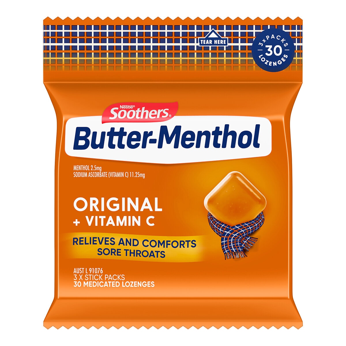 Soothers Butter Menthol Lozenges 9x30 Pack, Vitamin C, Model 12244366, Made in Australia