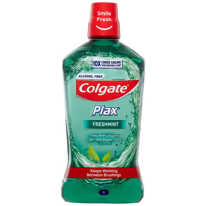Colgate Plax Freshmint Mouthwash 3x1L, Alcohol-Free, 24hr Breath Control, Plaque Protection