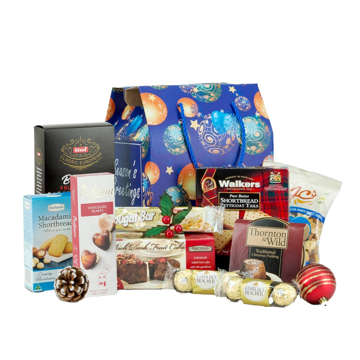 Interhampers Seasons Greetings Gift Box BRO225 - 2.5kg Festive Treats, Biscotti, Shortbread, Cake