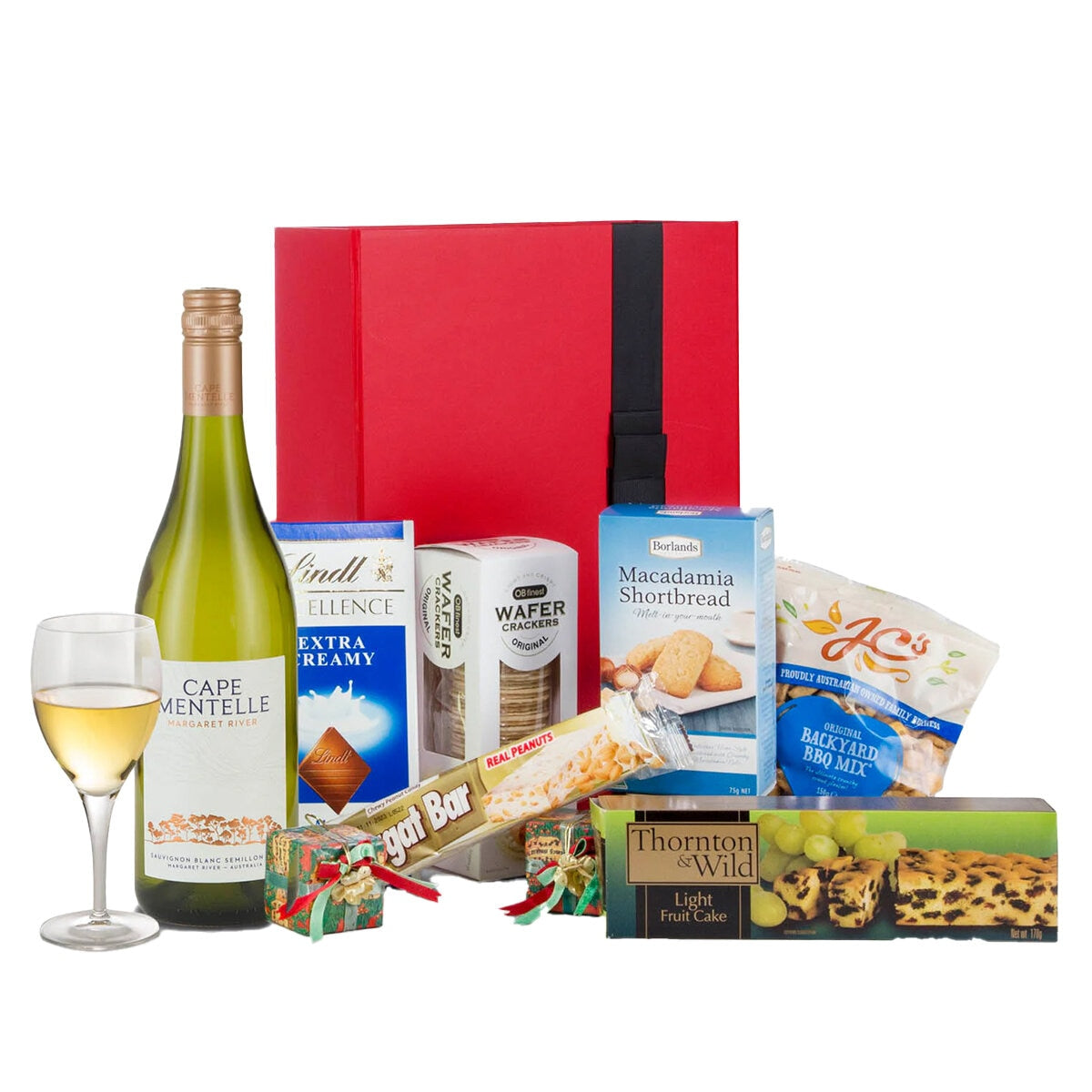 Interhampers Premium White Gift Box BRO425 - Wine, Gourmet Treats, Stylish Presentation