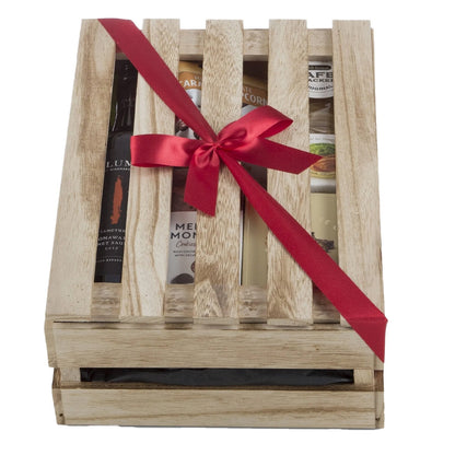Interhampers Red Wine & Nibbles Gift Box Hamper BRO925 - Shiraz, Snacks, Wooden Crate