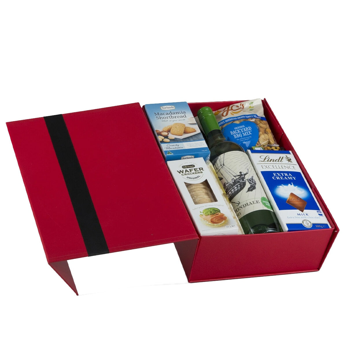 Interhampers Premium White Gift Box BRO425 - Wine, Gourmet Treats, Stylish Presentation