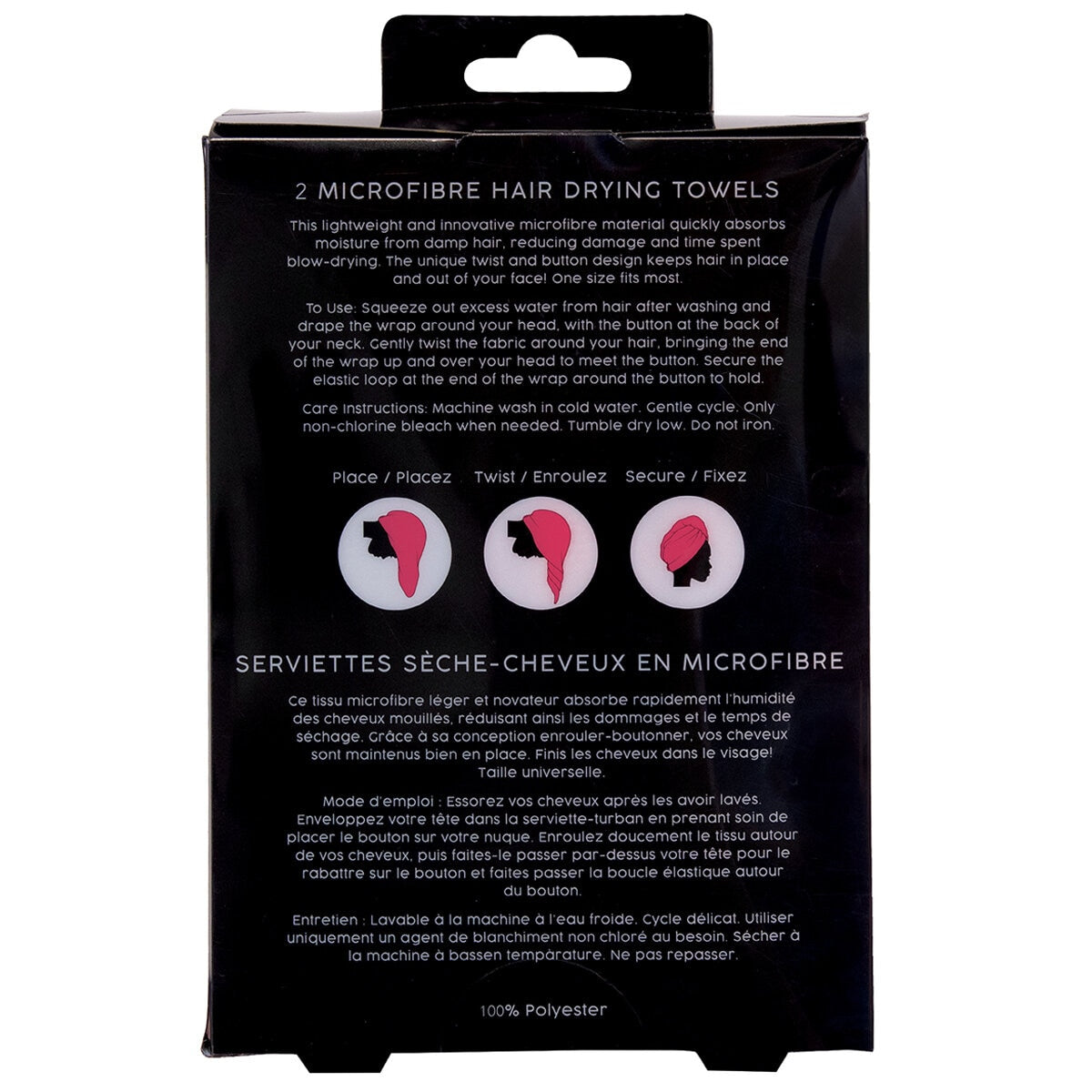 Studio Dry Microfibre Hair Towels 2 Pack SD8176PBCC - Quick Dry, Frizz Reduction, Black/Pink - SuperSaverAU - view 4