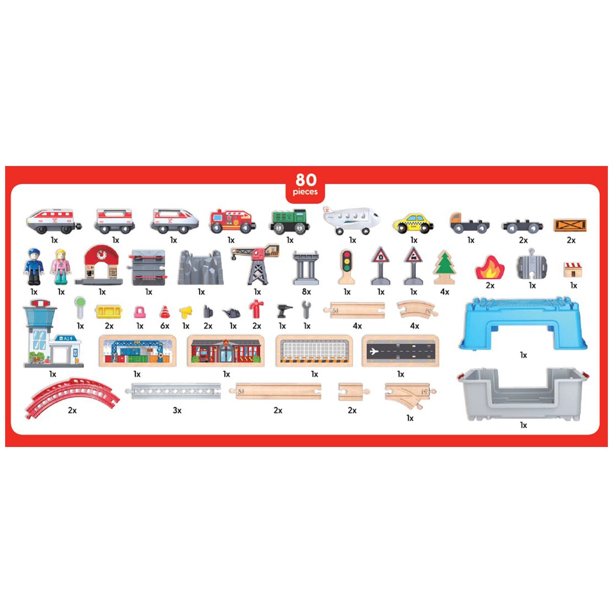 Hape Super Cityscape Transport Set E3773 - 80-Piece Railway with Battery Engine & Accessories