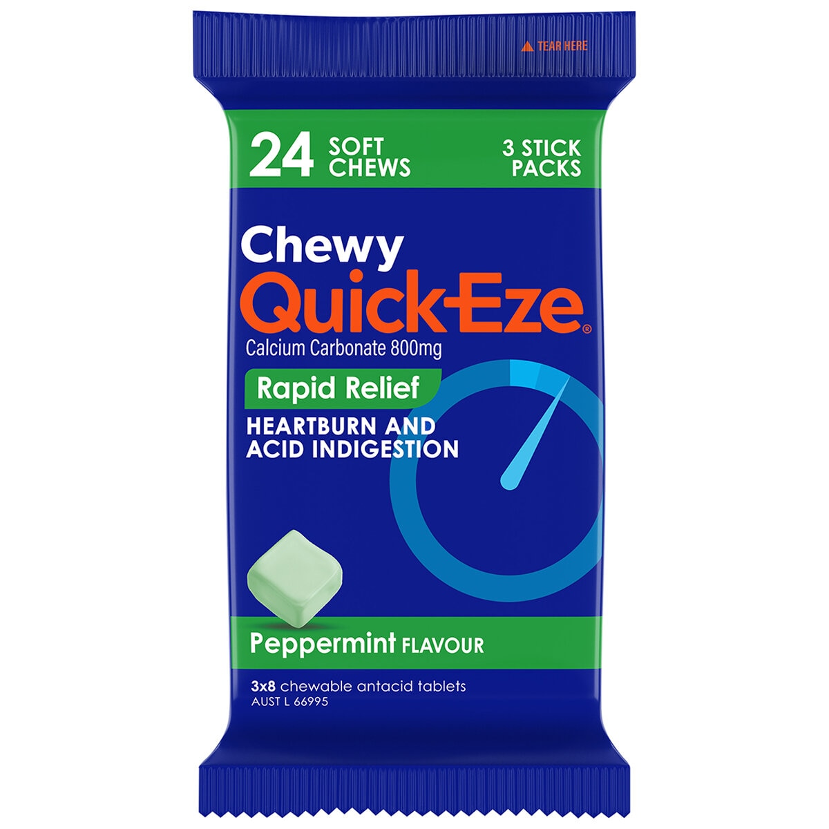 Quick Eze Chewy Peppermint Antacid 6x24 Pack - Rapid Heartburn Relief, Model 12205209