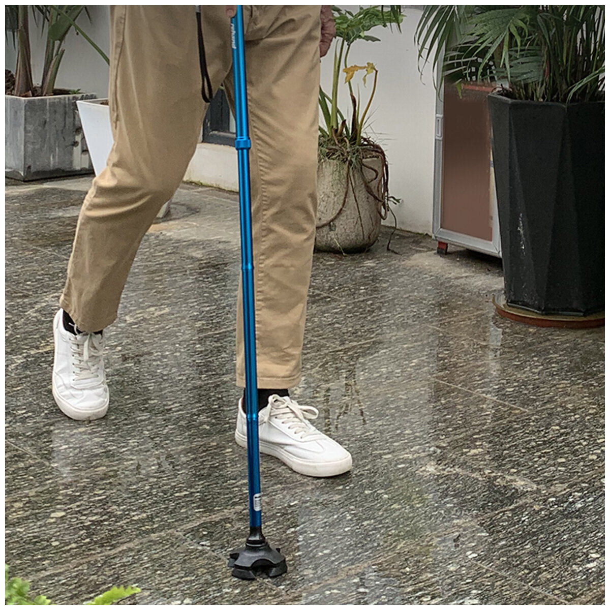 Rehand M-Quad Blue Walking Stick RH1611 - Adjustable, All-Terrain, Ergonomic Handle