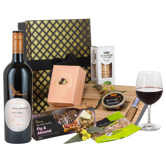 Interhampers Just Add Cheese Red Giftbox Hamper, Bamboo Board, Wine, BRO1025