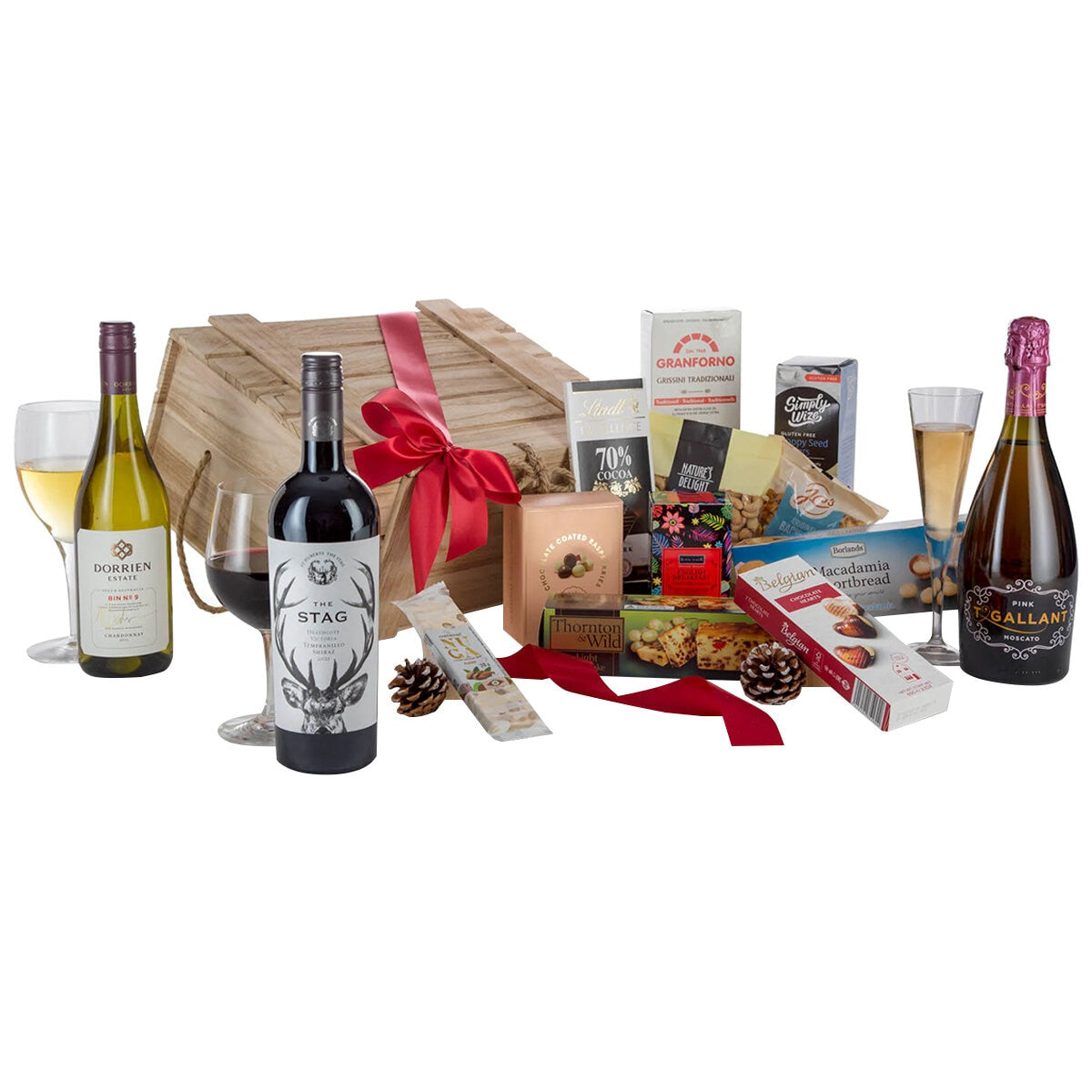Interhampers Party Starter Gift Hamper BRO3425 - Gourmet Treats & Wines in Wooden Crate