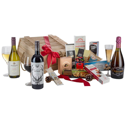 Interhampers Party Starter Gift Hamper BRO3425 - Gourmet Treats & Wines in Wooden Crate