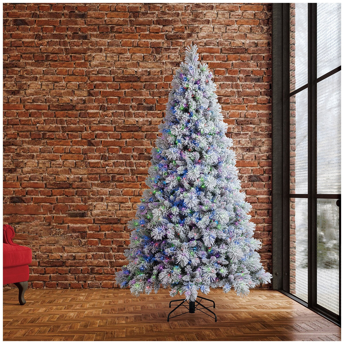Pre-Lit Glitter Flocked Cashmere Christmas Tree 2.29m, 1,150 LED Lights, TG76M4I61D50