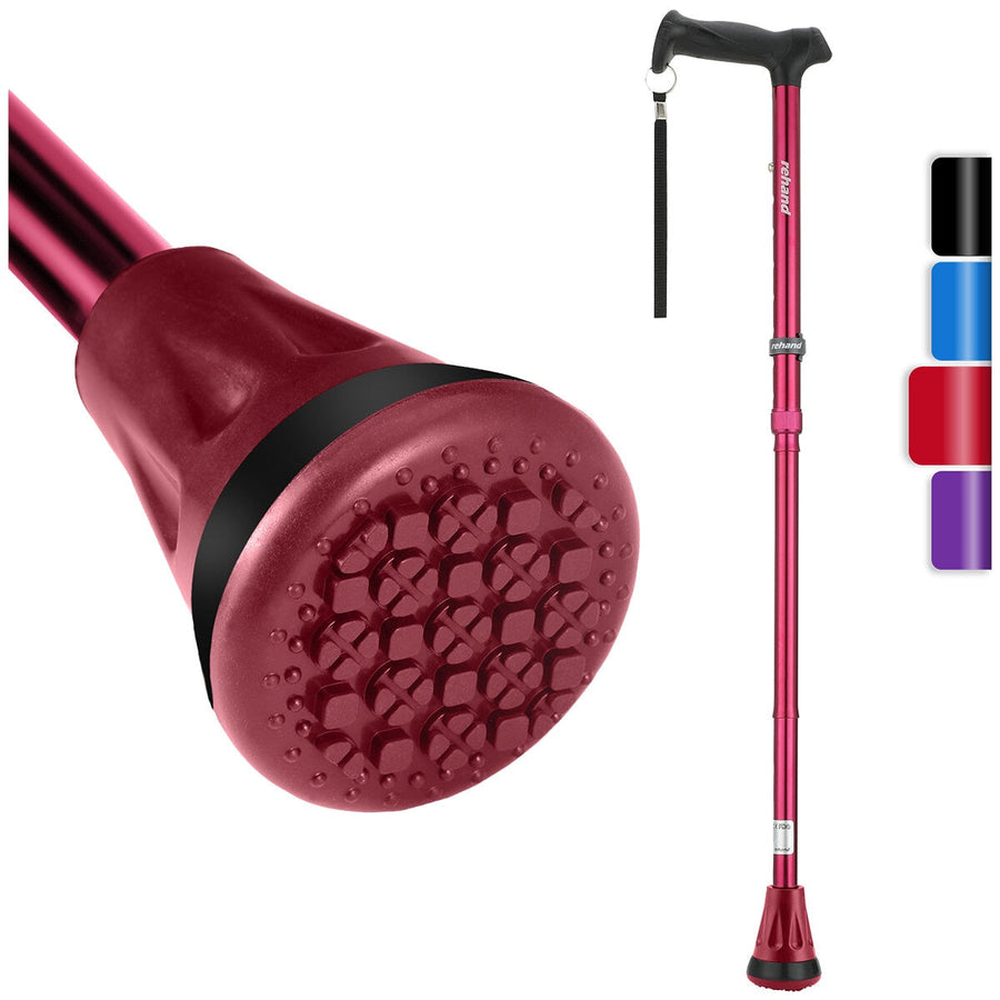 Rehand Walking Stick Red RH100754 - Adjustable, Foldable, Shock Absorbing Cane - SuperSaverAU - view 1