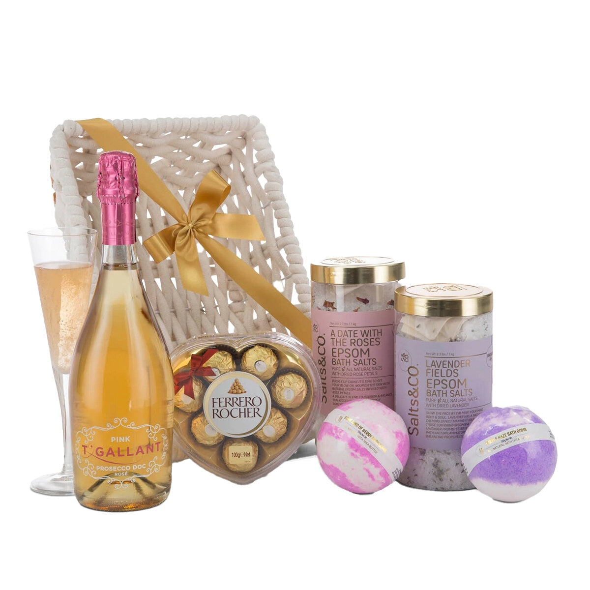 Interhampers Bath & Bubbles Pamper Pack BRO1725 - Bath Salts, Bombs, Chocolates, Prosecco