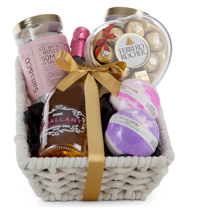 Interhampers Bath & Bubbles Pamper Pack BRO1725 - Bath Salts, Bombs, Chocolates, Prosecco