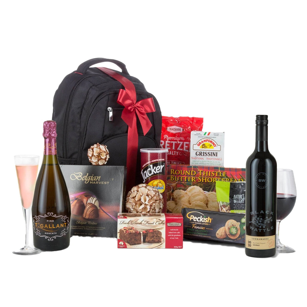 Interhampers Traveller Gift Hamper BRO3125: Backpack, Wine, Snacks, Chocolate