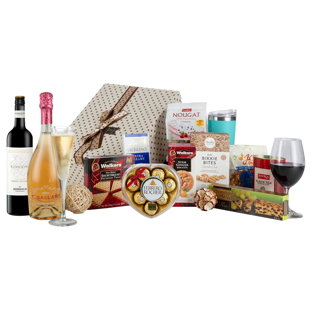 Interhampers Gift Hamper BRO2925 - Wines, Treats, Travel Mug, Elegant Presentation