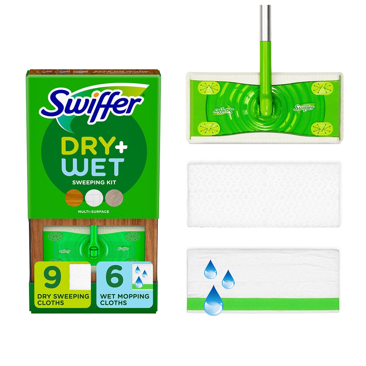 Swiffer 2-in-1 Sweeping Kit 80798886 - 16 Pack, Dry & Wet Cloths, Hard Surface Cleaner