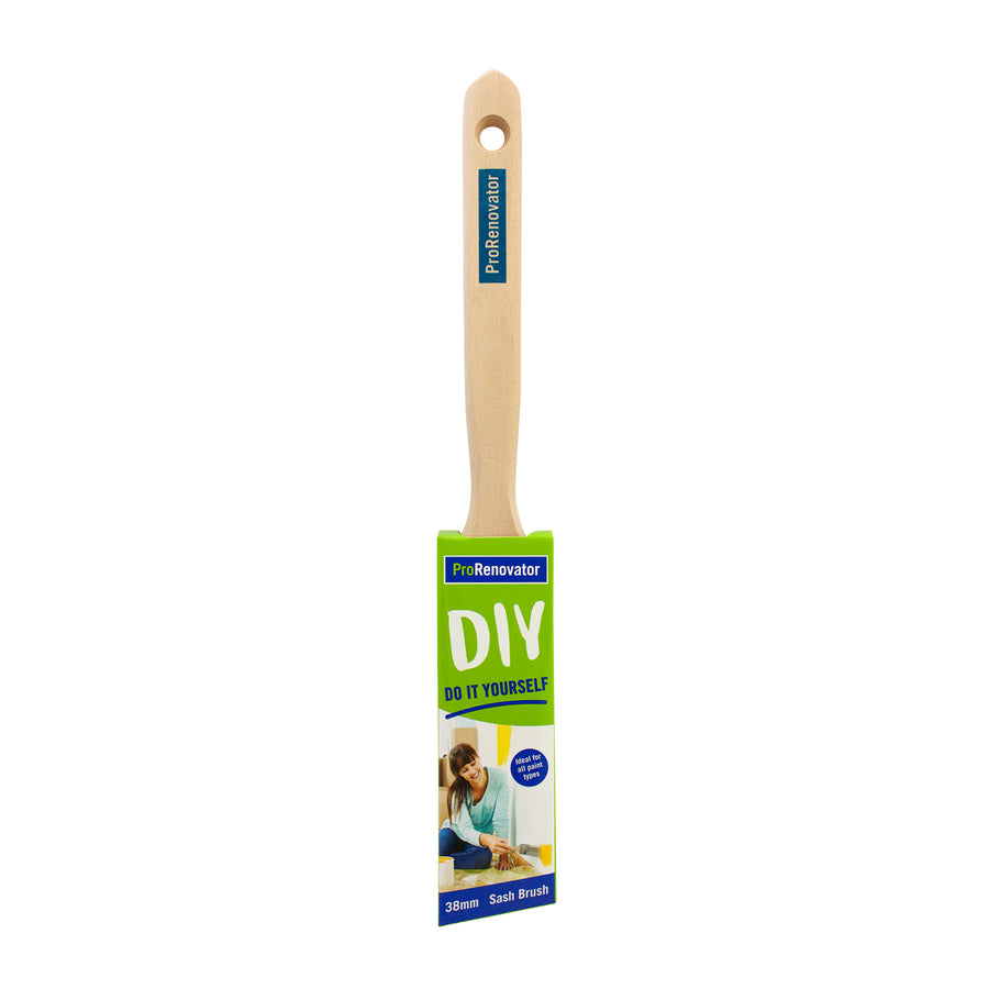 Pro Renovator Angled Trim Paint Brush 38mm Synthetic Filament Raw Timber Handle