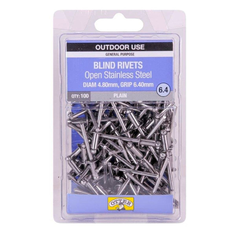Otter Open Stainless Steel Blind Rivets 4 8 x 6 4mm 100 Pack - SuperSaverAU - view 1
