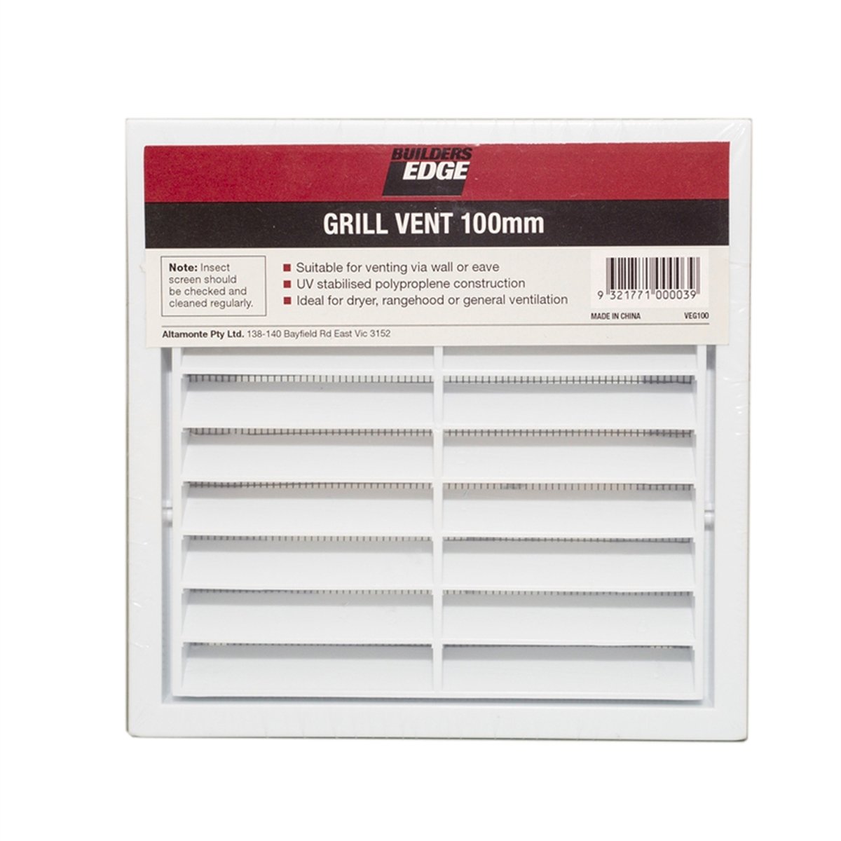 Builders Edge 100mm White Grill Vent - Polypropylene - Insect Screen - SuperSaverAU - view 3