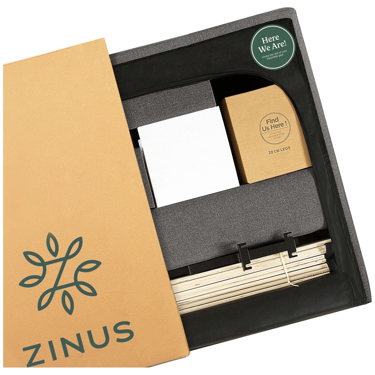 Zinus Leo Fabric Bed Frame King - Dark Grey, Foam Padded Headboard, Wooden Slats - AU-FSPBO-K