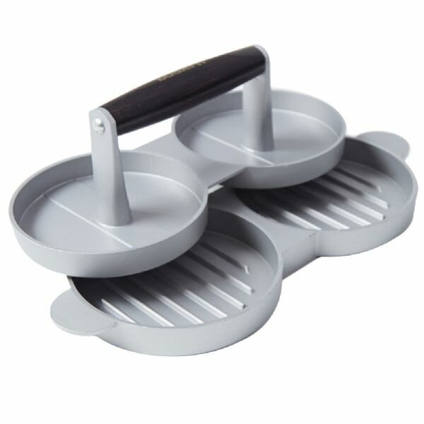 Bugatti BBQ Pakka double burger presser - aluminium and Pakka wood, silver finish - dishwasher safe - ZM-08397