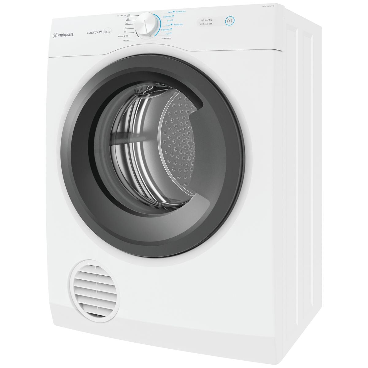Westinghouse 5.5kg Vented Dryer - Sensor Dry, Reverse Tumble, Stainless Steel Drum - WDV556N3WB