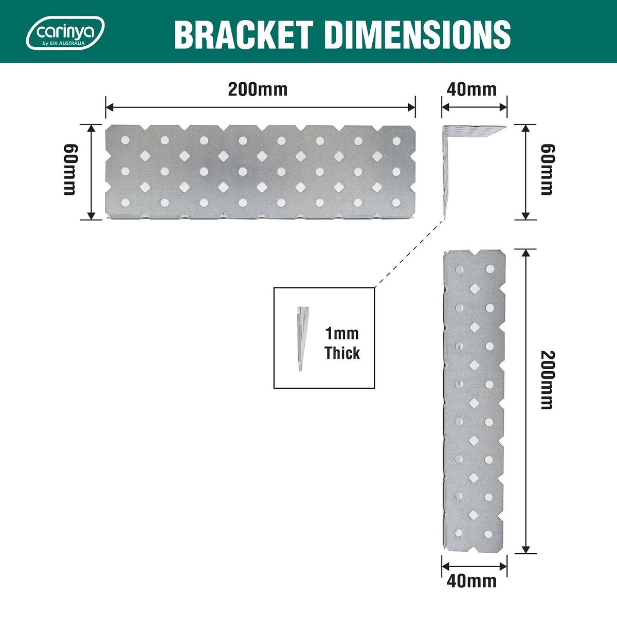 Carinya Angle Bracket - 60 x 40 x 200mm - Galvanised Steel - Customisable - SuperSaverAU - view 3