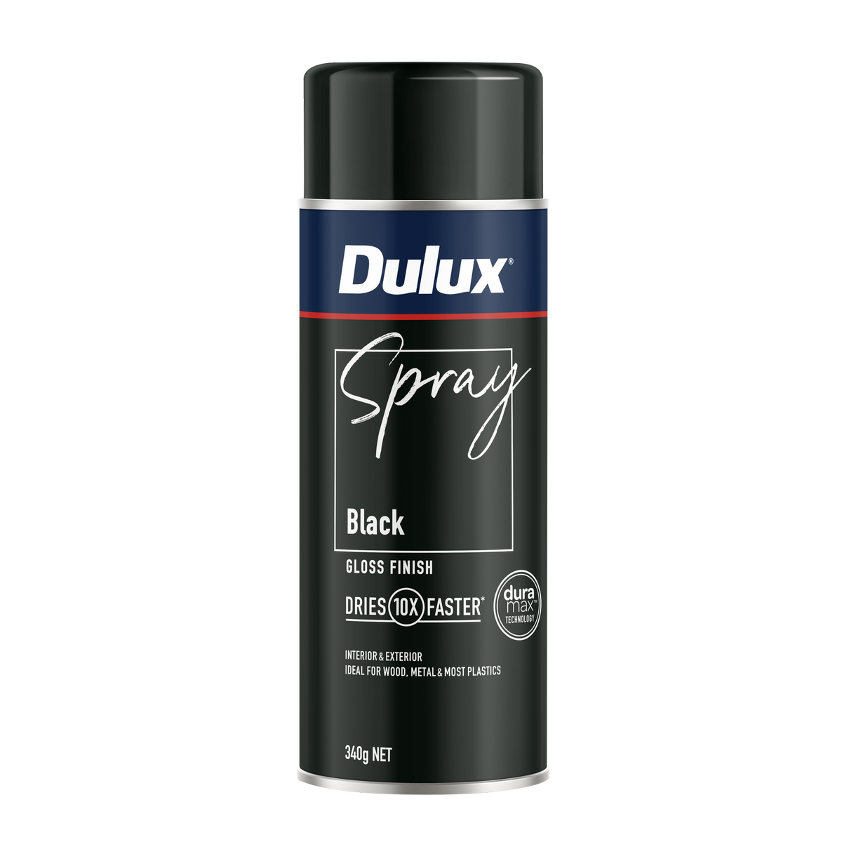 Dulux 340g Spray Paint - Black Gloss - Fast Drying - Self-Priming - 0.34L - SuperSaverAU - view 1
