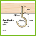 Everhang Cup Hooks - 15mm - Brass Plated - 5 Pack - SuperSaverAU - view 4