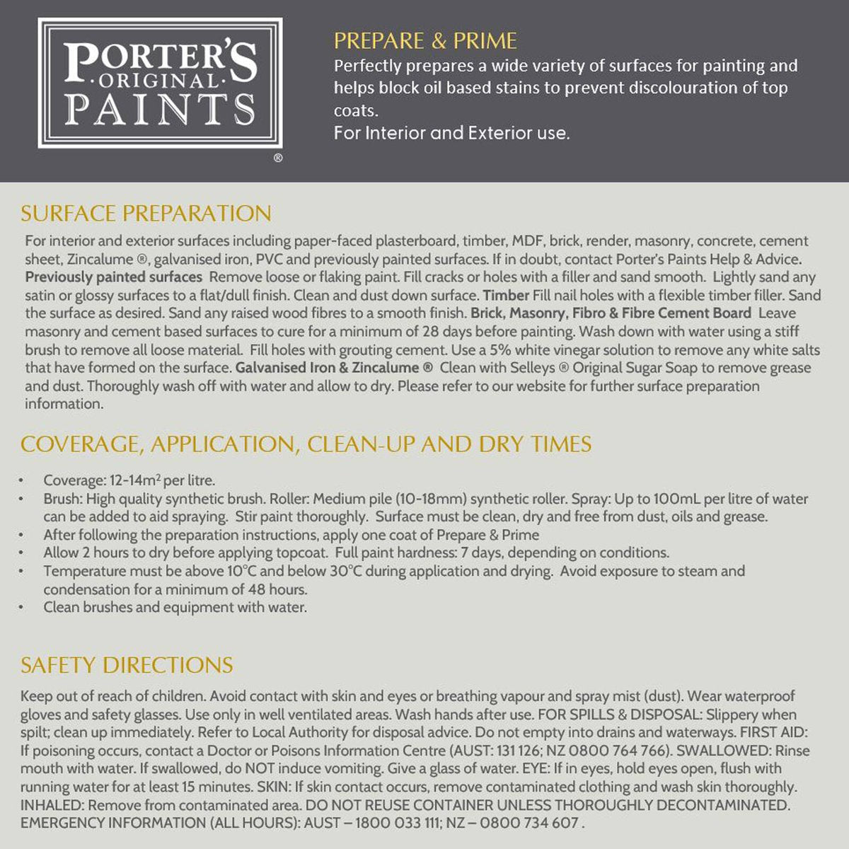 Porter S Paints 400ml WB Prepare Prime - Multi-Surface Primer - Stain Blocking - Low Odour - SuperSaverAU - view 3