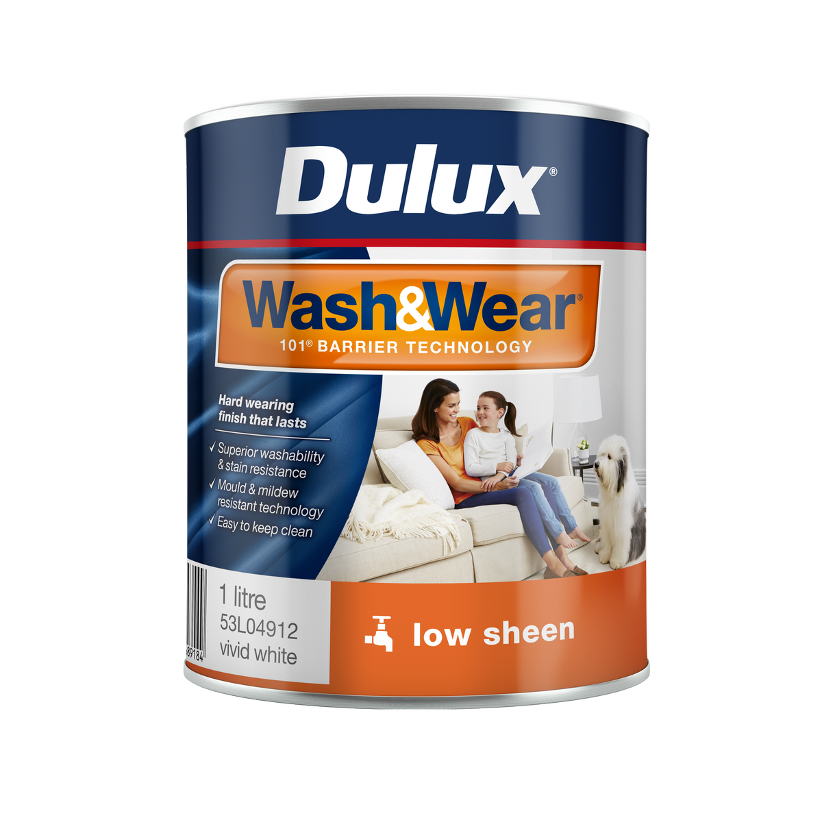 Dulux Interior Paint Wash Wear Low Sheen Vivid White 1L - 1L - Stain Resistant - SuperSaverAU - view 1