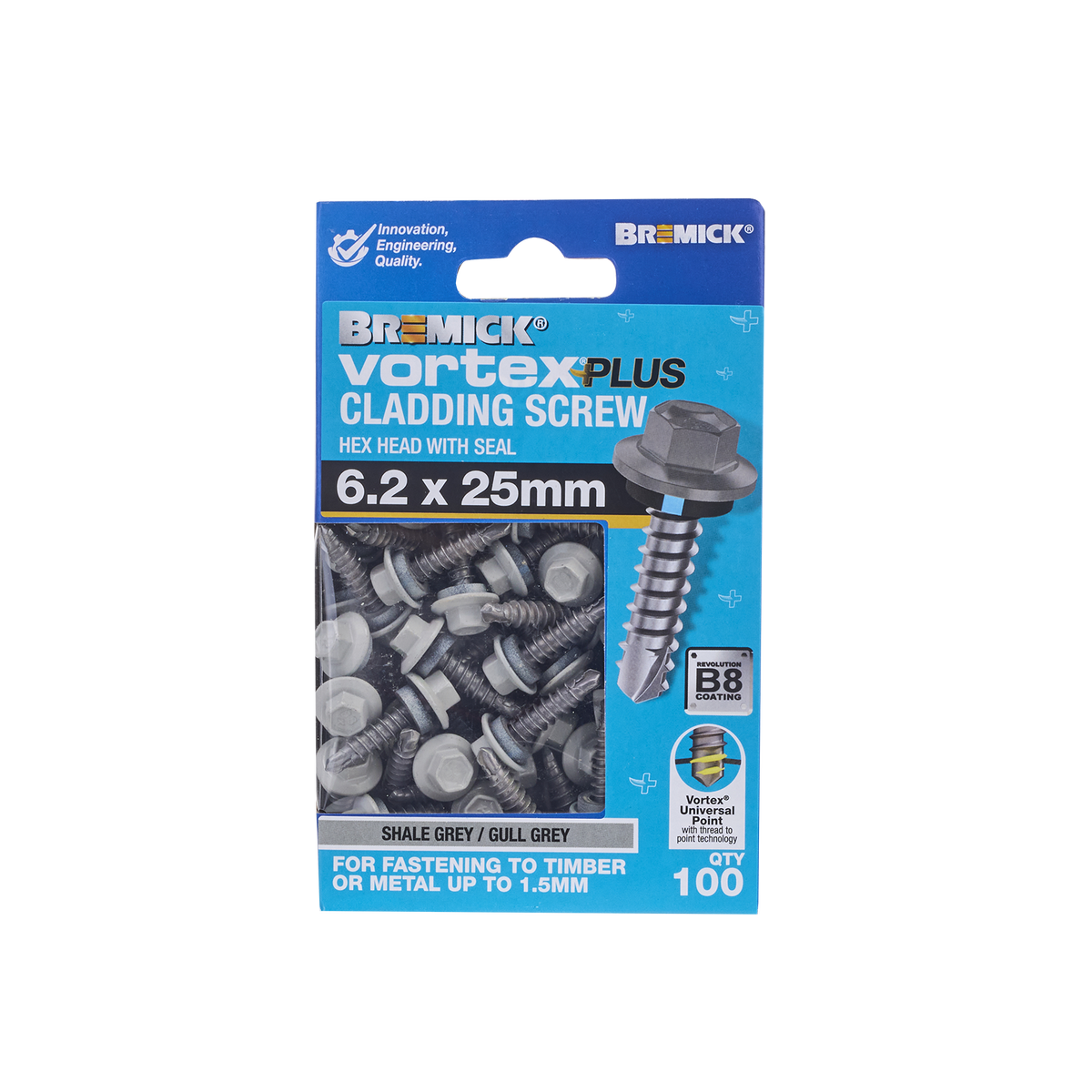 Bremick Vortex Plus Cladding Screw 6.2 x 25mm B8 Shale Grey - 100 Pack - Watertight Seal - SuperSaverAU - view 2