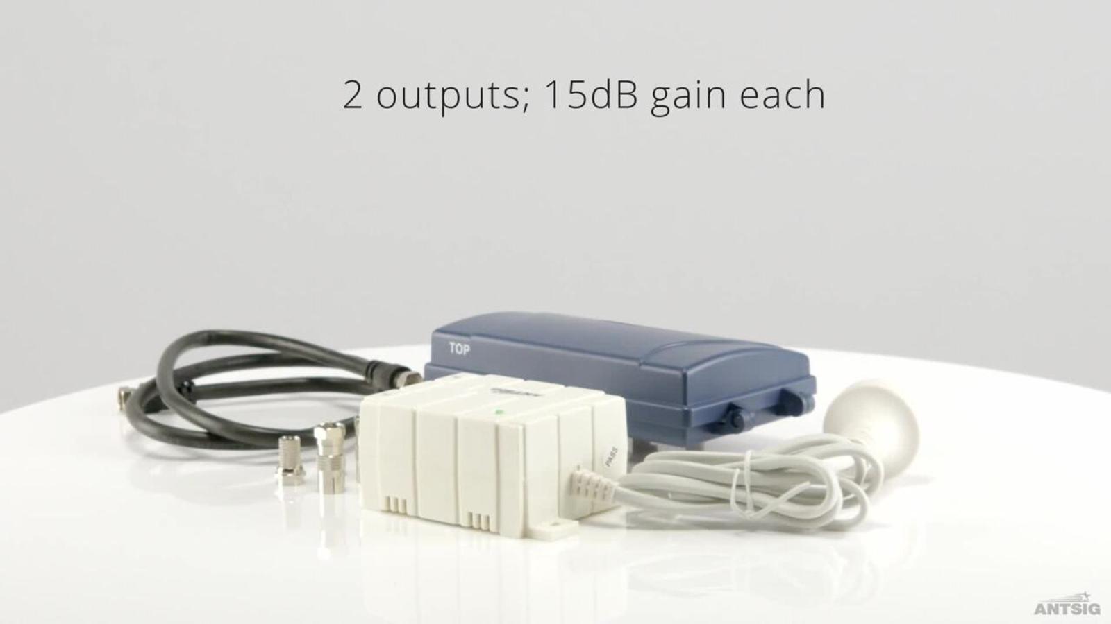 Antsig Dual Output Masthead Amplifier - UV Stabilised ABS, Indoor/Outdoor TV Signal Booster AP700