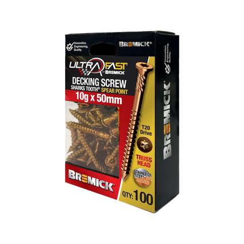 Bremick Deck Screws - 10g x 50mm - Bronze - 100 Pack - Ultrafast Installation - SuperSaverAU - view 1