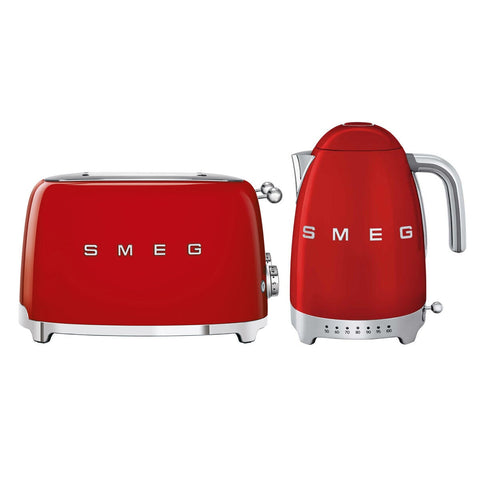 Smeg Variable Temperature Kettle and Four Slice Toaster Breakfast Pack - Red - KLF04RDAUTSF03RDAU