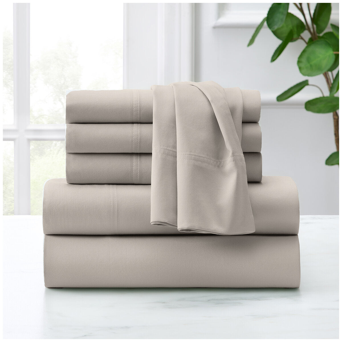 Purely Organic Queen Cotton Sheet Set 300TC Sateen, Bone, Eco-Friendly, GOTS Certified