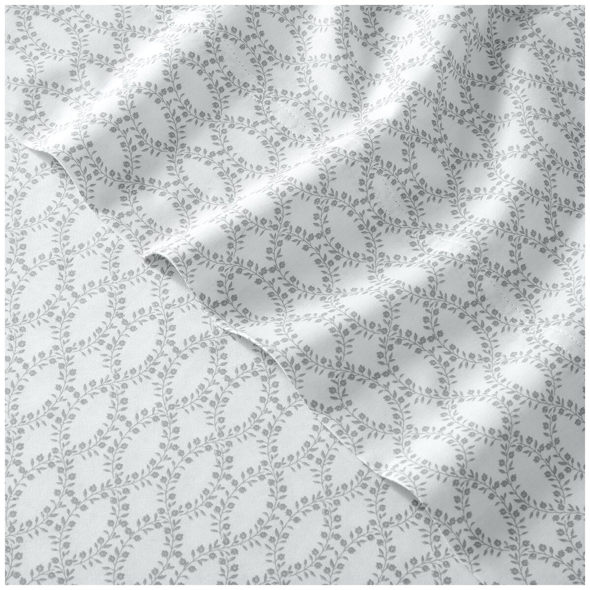 Purely Organic 300TC Queen Cotton Sheet Set - Evelyn Block Vine Blue, 100% Organic Sateen