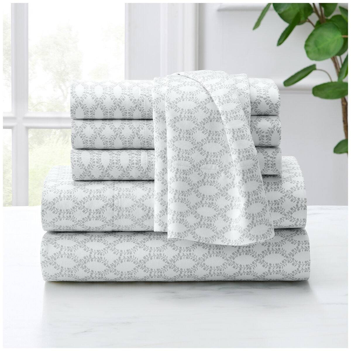 Purely Organic 300TC Queen Cotton Sheet Set - Evelyn Block Vine Blue, 100% Organic Sateen