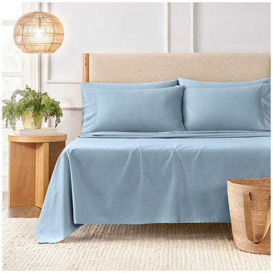 Purely Organic Queen 300TC Cotton Sheet Set, Pale Blue, GOTS Certified, Sateen Weave