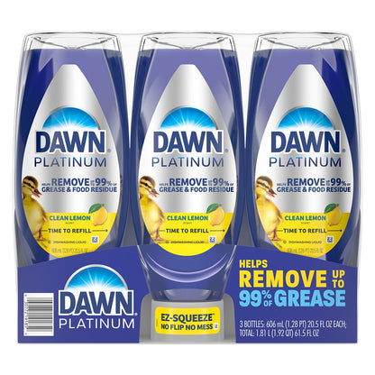 Dawn Platinum EZ Squeeze Dish Soap 3x606ml - 99% Grease Removal, Model 80829989