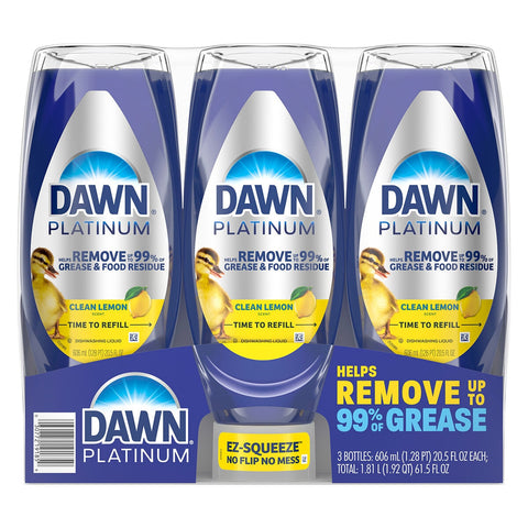 Dawn Platinum EZ Squeeze Dish Soap 3x606ml - 99% Grease Removal, Model 80829989 - SuperSaverAU - view 1
