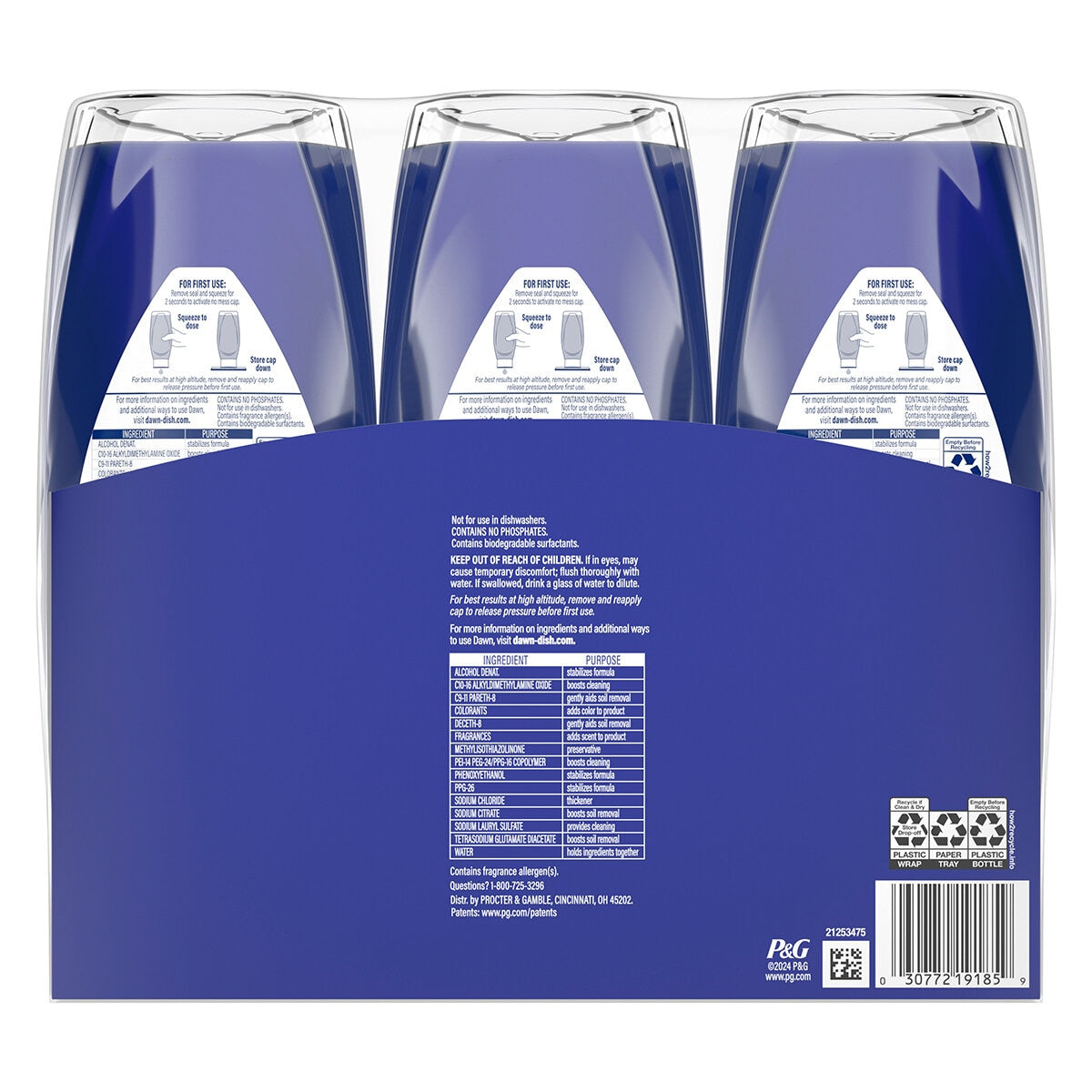 Dawn Platinum EZ Squeeze Dish Soap 3x606ml - 99% Grease Removal, Model 80829989