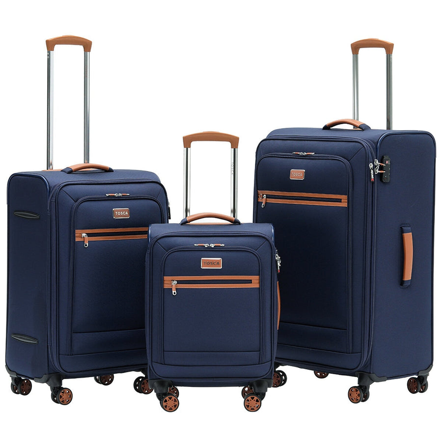 Tosca Park Avenue 3-Piece Luggage Set TCA6923 Navy Tan, Lightweight Nylon, TSA Locks - SuperSaverAU - view 1