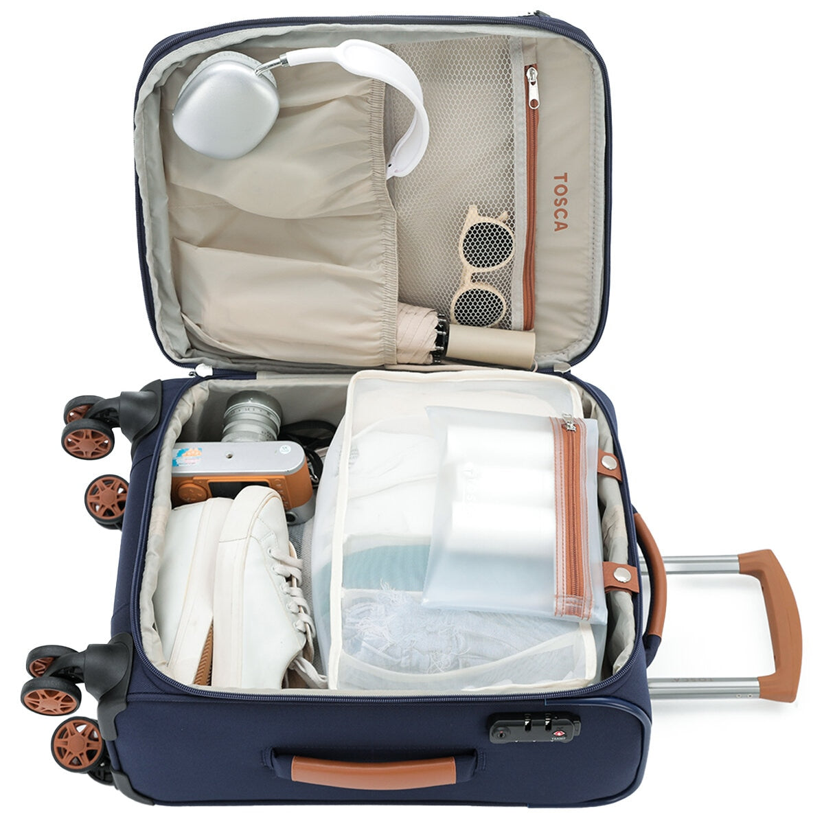 Tosca Park Avenue 3-Piece Luggage Set TCA6923 Navy Tan, Lightweight Nylon, TSA Locks - SuperSaverAU - view 9