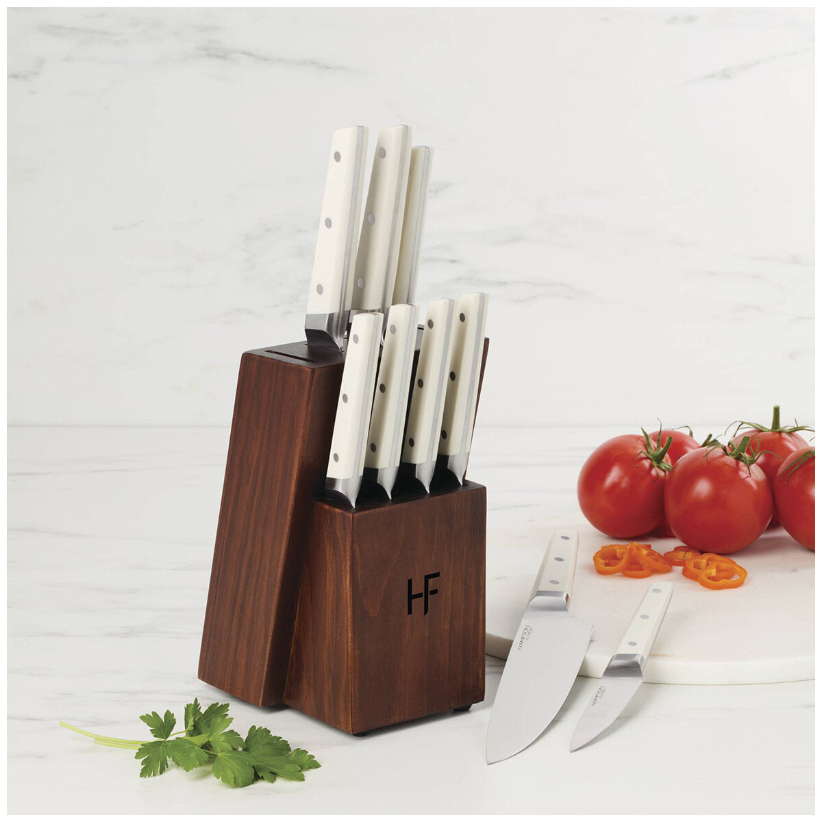 Hampton Forge 10 Piece Knife Block Set White, High Carbon Stainless Steel, Full Tang - SuperSaverAU - view 3