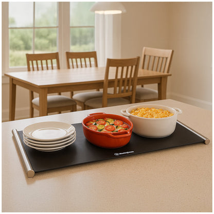 Westinghouse WHFWM01K Portable Food Warming Mat, Silicone, Adjustable Heat, Timer, Black