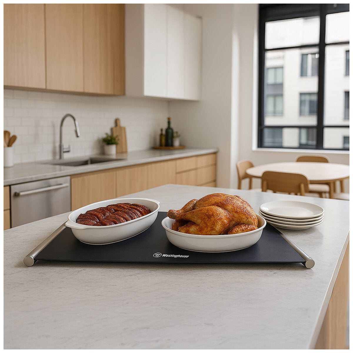 Westinghouse WHFWM01K Portable Food Warming Mat, Silicone, Adjustable Heat, Timer, Black