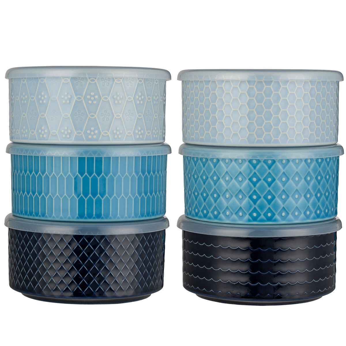 Signature Housewares 6-Piece Microwavable Stoneware Bowl Set with Lids, Blue